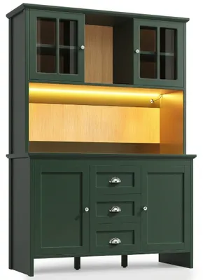 Image de Buffet haut de cuisine vert, portes vitrées , LED