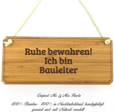 Produktbild von Mr. & Mrs. Panda Schild Bauleiter - Geschenk, Praxisschild, Türschild, Firmenschild, Shabby, Rente, Graviert, Diplom, Berufsschule, Landhaus, Geschenkidee, Wegweiser