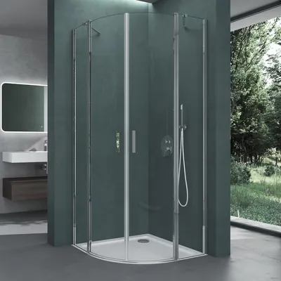 Produktbild von Mai & Mai Duschabtrennung Duschwand Viertelkreis mit 2 Drehtüren Dusche 90x90cm ESG-Sicherheitsglas Nano-Beschichtung Ravenna52K