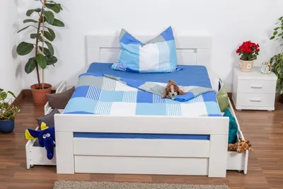 Produktbild von Weißes Buche Stauraumbett 140 x 200 cm Weiß