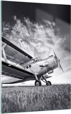 Produktbild von Bilder auf glas - Einteilig - Flugzeug An-2 Schwarzweiß - 50x70cm - Glasbilder - Wandbilder - Bilder - zum Aufhängen bereit - Wanddekoration aus Glas - Glas Bilder - Wandbild auf Glas - GPA50x70-4363