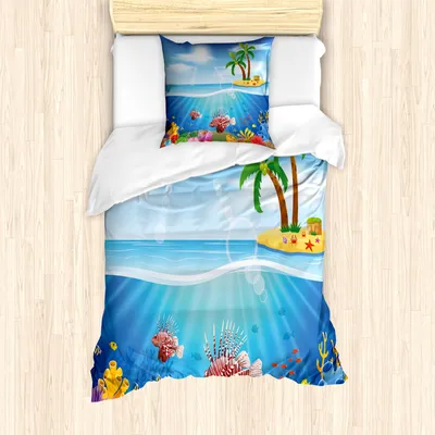Produktbild von ABAKUHAUS Leben im Meer Bettbezug Set für Einzelbetten, Rotfeuerfisch und Korallenriffe, Milbensicher Allergiker geeignet mit Kissenbezug, 135 cm x 200 cm - 80 x 80 cm, Mehrfarbig