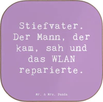 Produktbild von Mr. & Mrs. Panda Untersetzer für Gläser Spruch Stiefvater Held - Lavendeltraum - Geschenk, Stiefkinder, Unterstützer, Tischuntersetzer, Glas, Technik, Coaster, Lächeln