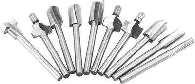 Produktbild von 10er HSS-Satz Endmill für Holzbearbeitung - Set mit Carvingspitzen