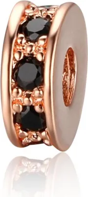 Obrázek produktu pro Schmuck-Perlen 5 Stück, Charm Spacer Beads für Armbänder glitzernd, 3x7,5 mm, Rosegold mit schwarzem Stein