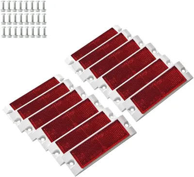 Productafbeelding van 12 stuks rode reflectoren rechthoekig, reflectoren voor poortpalen, poortreflectoren schroefbevestiging, rode reflectoren geschikt voor camper