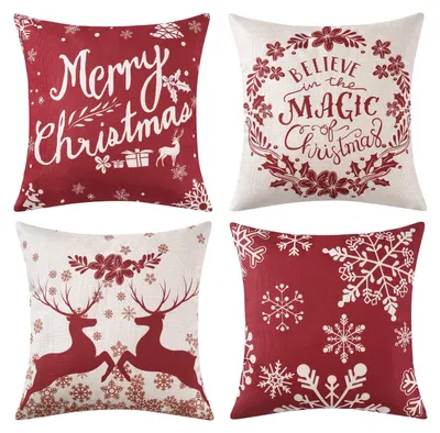 Kissenbezug 4er-Pack Leinenoptik Weihnachtsdeko 45x45 cm