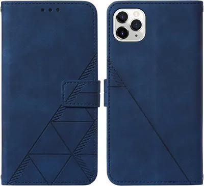 Immagine prodotto di Custodia in pelle flip per iPhone 11 Pro con design a portafoglio e goffratura, porta carte e supporto blu