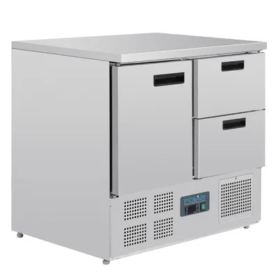 Immagine prodotto di Tavolo da lavoro Polar con frigorifero, in acciaio inox, con 1 anta e 2 cassetti