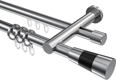 Produktbild von Interdeco Rundrohr-Innenlaufstange / Gardinenstange (Kombination) Chrom, Typ Platon Tanara (Konus Bicolor), 20 mm Ø 2-läufig, 360 cm