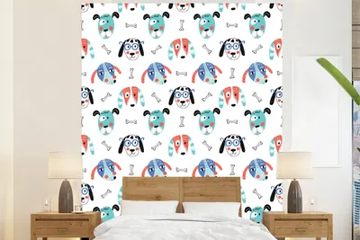 Produktbild von MuchoWow® Fototapete für Wohnzimmer oder Schlafzimmer Wandtapete Vinyl Motivtapete Jungen - Muster - Hund - 195x240 cm - Gemusterte