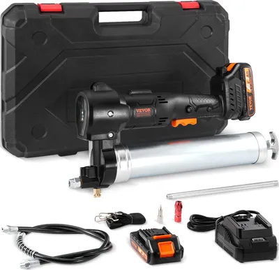 Obrázok produktu pre VEVOR 20V batériová mazacia pištoľ 500g mazacia pištoľ 10 000PSI pracovný tlak Elektrická mazacia pištoľ 125g/min prietok oleja vrátane 2x 2,0Ah batérie, hadice Φ9x990mm a rýchlonabíjačky Univerzálna mazacia pištoľ