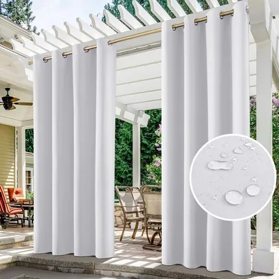 Produktbild von 2er-Set Outdoor Vorhang Gardinen Verdunkelungsvorhang Blickdicht, Garten Patio Balkon Wasserdicht Sonnenschutz & Sichtschutz Outdoorvorhäng (132*238cm, Weiß)