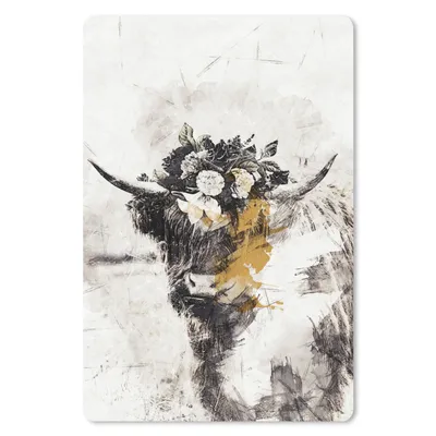Produktbild von MuchoWow® Mauspad Mousepad Schottischer Highlander - Blumen - Schwarz - Weiß 40x60 cm - Mousepads - Maus Mat - Pad - Mausunterlage - Schreibtisch Accesoire