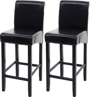 Produktbild von 2er-Set Barhocker HWC-C33, Barstuhl Tresenhocker, Holz - schwarz, dunkle Beine, Leder