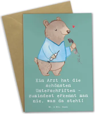 Produktbild von Mr. & Mrs. Panda Beileidskarte Arzt Unterschrift - Meeresbrise - Geschenk, Spruch, Beruf, handgefertigte Geschenke, mit Herz, humorvolle Sprüche, neujahrskarte, kreative