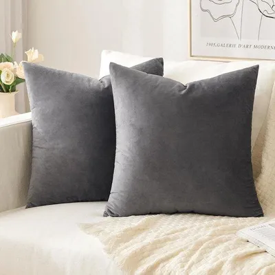 Obrázek produktu pro Uniqoos® Sada 2 kusů sametových povlaků na polštáře, 50x50 cm, 100% samet (třída A), tmavě šedá – měkké dekorativní potahy se skrytým zipem