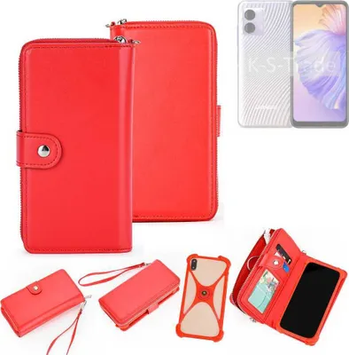 Produktbild von K-S-Trade 2in1 Schutzhülle Portemonnee Handyhülle mit Bumper kompatibel mit Doogee N50 Hülle Case Etui Geldbörse Smartphone rot (1x)