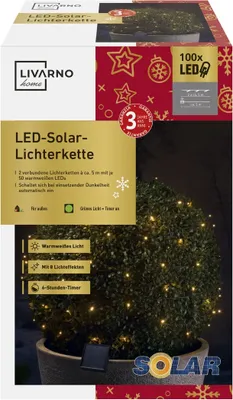 Produktbild von Livarno home LED-Solar Lichterkette 8 Lichteffekte mit Memory-Funktion Warmweiß