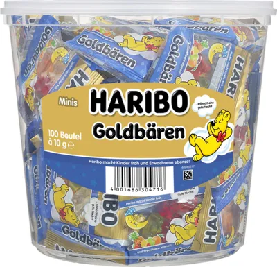 Obrázok produktu pre Haribo Zlatí medvedíci na dobrú noc 100 mini vrecúšok s ovocnými žuvačkami 1200g
