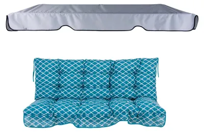 Produktbild von Hollywoodschaukel Auflage Piemont 150 cm mit Sonnendach, Auflagen für Hollywoodschaukel, Sitzkissen, Rückenlehne, gesteppt, Polyester, Dach, Marokko Muster blau-weiß