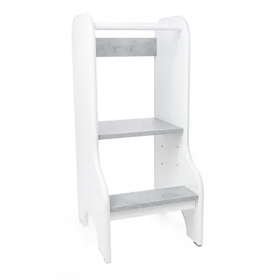 Produktbild von Lernturm Für Kinder Baby | Küchenhelfer Höhenverstellbar | Montessori Learning Tower | Kitchen Helper ab 1 Jahr aus naturholz | Farbe: Weiß/Beton Chicago