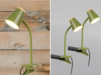 Produktbild von 2er SET LED Klemmlampen Grün mit Holzoptik, flexibel biegsame Leselampen, H 33cm