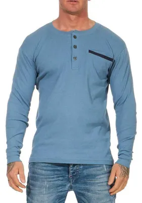 Produktbild von Herren Basic Langarm Shirt Baumwolle; Blau S