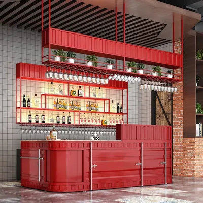 Produktbild von Modernes Metall Weinregal Deckenmontierter Weinglasständer Weinglas-Hängebord Weinregal Glasregal 100*25*100cm Rot /XGJJ/