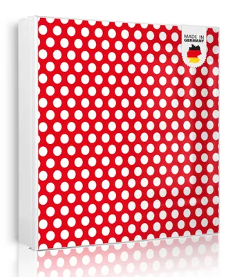 Produktbild von banjado Schlüsselkasten aus Metall, 30x30cm groß mit 32 Haken, als Magnettafel nutzbar, Korpus weiß, Anschlag rechts, Punkte Rot [SKGW1 10588]