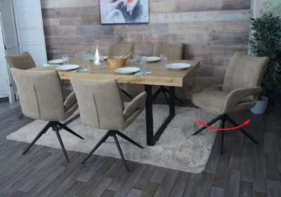 Obrázok produktu pre sada 6 stoličiek do jedálne HWC-O78, kuchynská stolička, otočná s automatickým vrátením, látka/textil šenil (310 g/m²) Oeko-Tex ~ svetlohnedá