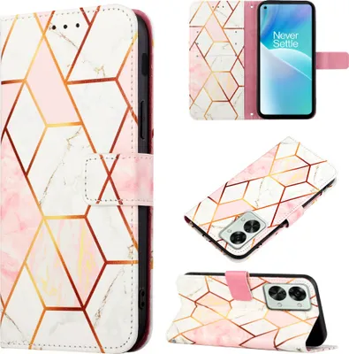 Produktbild von OnePlusNord 2T 5G Hülle, Marmor Motiv Kunstleder Tasche Wallet Kartenfächer mit Standfunktion Klapp Schutzhülle für OnePlus Nord 2T 5G Roségold