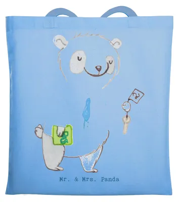Produktbild von Mr. & Mrs. Panda Tote Bag Hotelkaufmann Herz - Sky Blue - Geschenk, Hotelfachmann, Ausbildung, Hotelier, festivaltasche, Uni Tasche, Schultasche, Jutebeutel