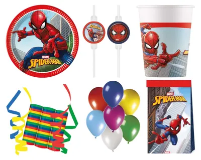 Produktbild von 16-tlg. Set Kindergeburtstag Party Feier Fete Deko Motto Spiderman Crime Fighter