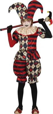 Immagine prodotto di Clown Arlecchino Costume di Halloween buffone Outfit Bambini Divertimento, Taglia: 140/146 Colore: Nero