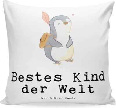 Produktbild von Mr. & Mrs. Panda kuschelkissen 40x40 Pinguin Bestes Kind der Welt - Weiß - Geschenk, Kissen, Sofakissen, Kinder, Geburtstag, Geschenkidee, couch, Taufe, Kopfkissen