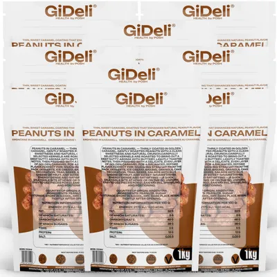 Obrázok produktu pre Pražené arašidy 9 kg, karamelová príchuť, sladké, chrumkavé, vhodné ako snack, pre párty a gastronómiu, značka GiDeli
