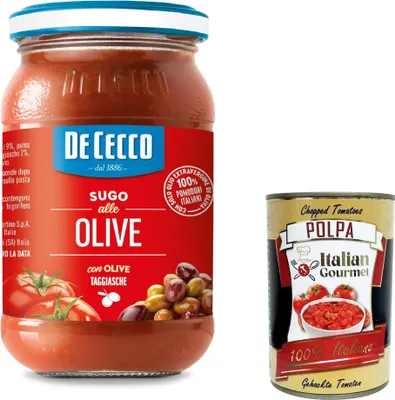 Produktbild von 6x De Cecco Sugo con Olive pastasauce tomatensauce mit Oliven 200g aus italien pasta + Italian Gourmet polpa 400g
