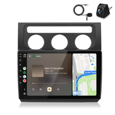 Zdjęcie produktu dla Radio samochodowe z kamerą i mikrofonem, kompatybilne z VW Touran 1T1, 1T2, 1T3 (2003-2010), z funkcjami: Carplay, Android Auto, radio multimedialne, nawigacja GPS, Wi-Fi, Bluetooth, DAB+, RDS, sterowanie z kierownicy (SWC), ekran 10 cali, pamięć 2+64GB