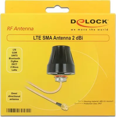 Immagine prodotto di DeLOCK LTE Antenna - Antenne - Smart Home - 2 dBi - ungerichtet - außen, innen - Schwarz