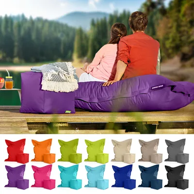 Produktbild von Green Bean® XXL Riesensitzsack 140x180cm + Hocker 40x40x40cm mit EPS-Perlen Füllung - 2er Set Sitzsack "Square+Cube" Lila