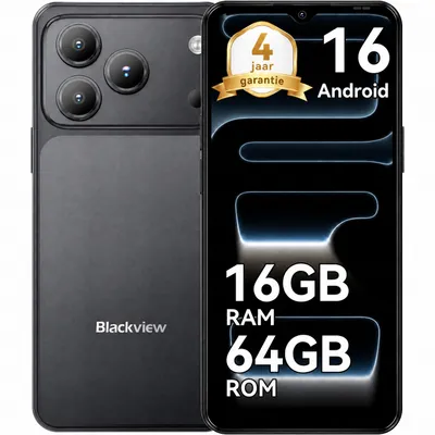 Productafbeelding van Blackview WAVE 7C smartphone, zonder abonnement, 6,56 inch, Android 16, 16GB + 64GB/2TB (TF-kaart), gezichtsherkenning, 5000mAh batterij, 32MP camera, dual-SIM, WiFi 5, IP54 (stof- en spatwaterdicht)