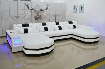 Image de Ledersofa Sofa Modernes Polster Leder Wohnlandschaft Design Ecksofa Couch Weiß