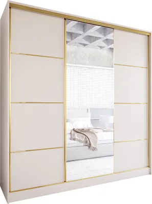 Produktbild von Schiebeschrank mit Spiegel und Schubladen TRIVI D 180 kaschmir / golden