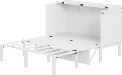 Produktbild von Schrankbett 140x200 cm, Wandbett mit Lattenrost, Wandklappbett, vertikales Schrankbett mit Lattenrost, Jugendbett, weiß