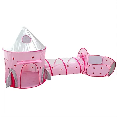 Produktbild von 3-Teiliges Kinder Spielzelt Tunnel Spielplatz Pop-up Spielhaus Kinder Zelt mit Krabbel Tunnel und 1 Basketball-Korb