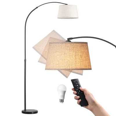 Zdjęcie produktu dla Lampa podłogowa EDISHINE z regulacją jasności do salonu, lampa łukowa o wysokości regulowanej w zakresie 143–176 cm, z obrotową głowicą, z magnetycznym pilotem