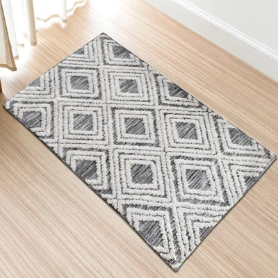 Obrázek produktu pro Šedý berberský koberec, rozměry 60 x 90 cm - Geometrický a moderní design