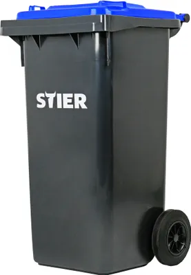 Produktbild von STIER 2-Rad-Müllgroßbehälter, Mülltonne, Volumen 120 Liter, Mülleimer, Tonne Grau, Deckel Blau, Größe: 475 x 550 x 930 mm, Restmülltonne mit Rädern und Deckel