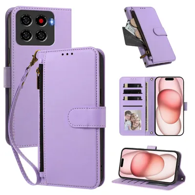 Produktbild von Geldbörse Hülle für ZTE Blade A56, Kunstleder Handyhülle mit Kartenfächer, Ständer, Handschlaufe Violett